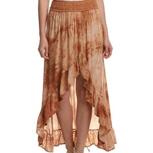 LUNIK High Low Camel Gypsy Tie Dye Ruffle Skirt